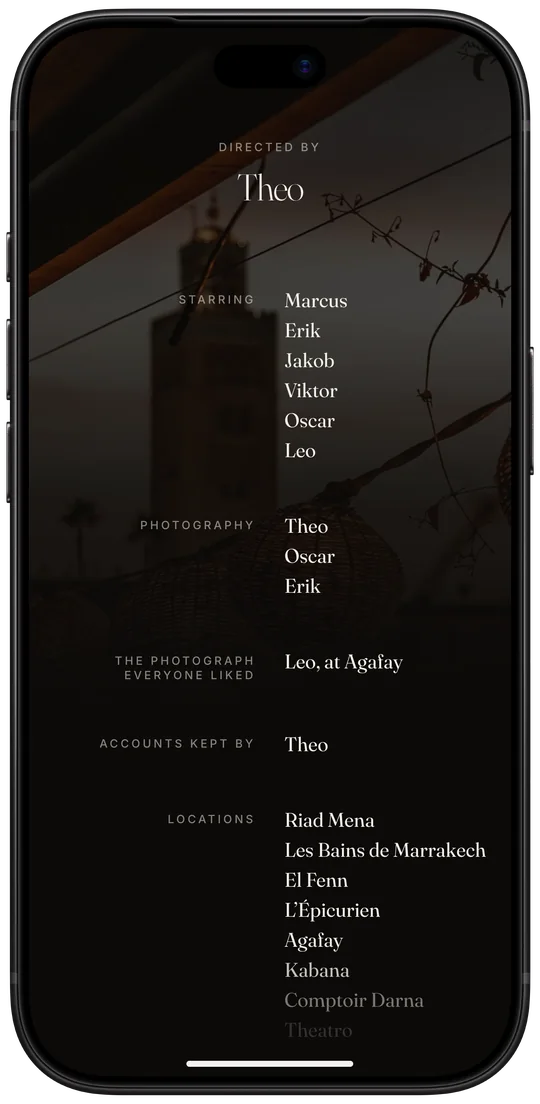 The end credits: directed by the organiser, starring the crew.